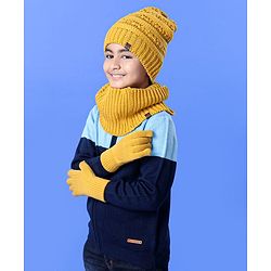 Pine Kids Woollen Cap & Set With Muffler Yellow - 14.5 cm