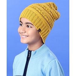 Pine Kids Woollen Cap & Set With Muffler Yellow - 14.5 cm