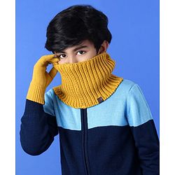 Pine Kids Woollen Cap & Set With Muffler Yellow - 14.5 cm