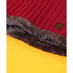 Pine Kids Woollen Cap Gloves Set With Muffler Red - Diameter 13 cm