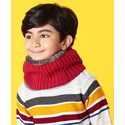 Pine Kids Woollen Cap Gloves Set With Muffler Red - Diameter 13 cm