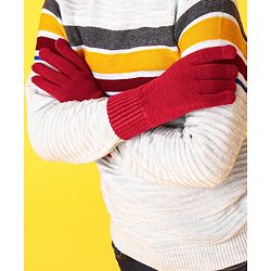 Pine Kids Woollen Cap Gloves Set With Muffler Red - Diameter 13 cm