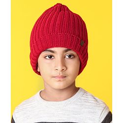 Pine Kids Woollen Cap Gloves Set With Muffler Red - Diameter 13 cm