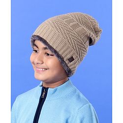 Pine Kids Winter Wear Fur Beanie Cap Gloves and Muffler Set Khaki - Diameter 13 cm