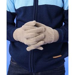 Pine Kids Winter Wear Fur Beanie Cap Gloves and Muffler Set Khaki - Diameter 13 cm