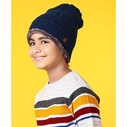 Pine Kids Woollen Cap Gloves & Snood with Fur Blue - Diameter 17 cm