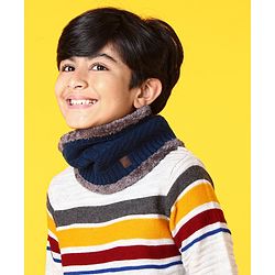 Pine Kids Woollen Cap Gloves & Snood with Fur Blue - Diameter 17 cm