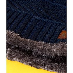 Pine Kids Woollen Cap Gloves & Snood with Fur Blue - Diameter 17 cm