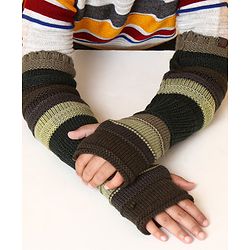 Pine Kids Half Length Woollen Glove - Green