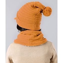 Pine Kids Woollen Cap & Mask With Muffler Yellow - Diameter 46 cm