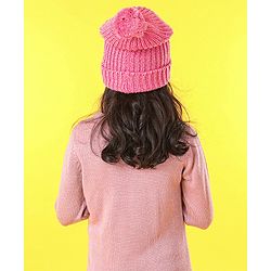 Pine Kids Cap Gloves & Muffler with Pom Pom Solid Color Pink - Diameter 12 cm