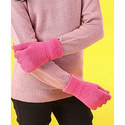 Pine Kids Cap Gloves & Muffler with Pom Pom Solid Color Pink - Diameter 12 cm