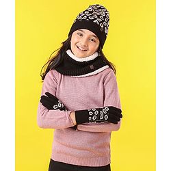 Pine Kids All Over Jacquard with Sherpa Lining Cap Gloves & Snood Pack of 3 - Black