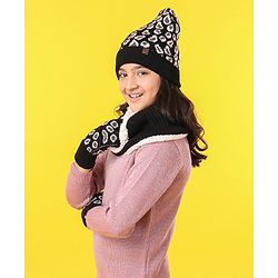 Pine Kids All Over Jacquard with Sherpa Lining Cap Gloves & Snood Pack of 3 - Black