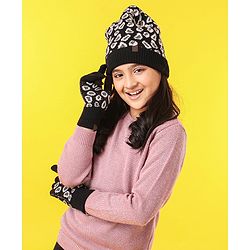 Pine Kids All Over Jacquard with Sherpa Lining Cap Gloves & Snood Pack of 3 - Black