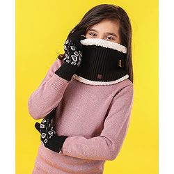 Pine Kids All Over Jacquard with Sherpa Lining Cap Gloves & Snood Pack of 3 - Black