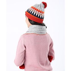 Pine Kids Woollen Cap Gloves Set With Muffler Red - Diameter 18 cm