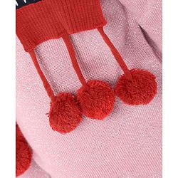 Pine Kids Woollen Cap Gloves Set With Muffler Red - Diameter 18 cm