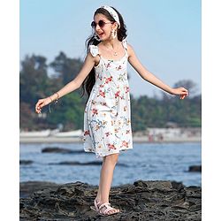 Pine Kids Singlet Sleeves Frock Floral Printed - White
