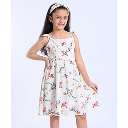 Pine Kids Singlet Sleeves Frock Floral Printed - White