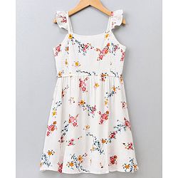 Pine Kids Singlet Sleeves Frock Floral Printed - White