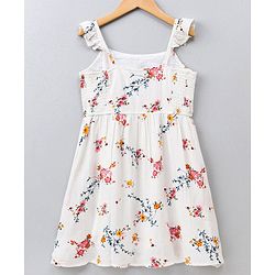 Pine Kids Singlet Sleeves Frock Floral Printed - White