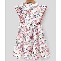 Pine Kids Frill Sleeves Frock & Headband Floral Print - Off White