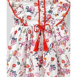 Pine Kids Frill Sleeves Frock & Headband Floral Print - Off White