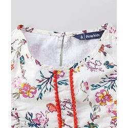 Pine Kids Frill Sleeves Frock & Headband Floral Print - Off White