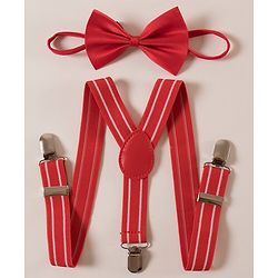 Pine Kids Free Size Bow and Suspender Set - Red
