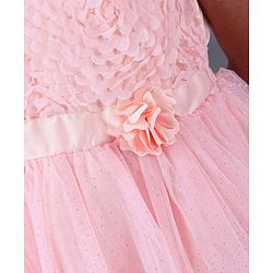 Pine Kids Half Sleeves Frock With Foil Print On Mesh & Cotton Lining - Peach