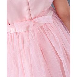 Pine Kids Half Sleeves Frock With Foil Print On Mesh & Cotton Lining - Peach