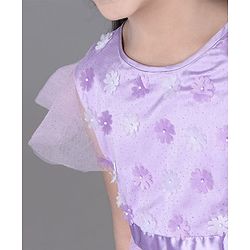 Pine Kids Party Dress with Foil Print on Mesh and Cotton Lining Embellished with Flowers Applique - Orchid Bouquet