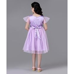 Pine Kids Party Dress with Foil Print on Mesh and Cotton Lining Embellished with Flowers Applique - Orchid Bouquet