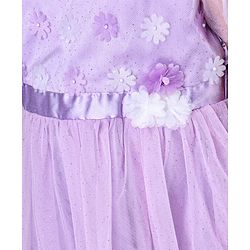 Pine Kids Party Dress with Foil Print on Mesh and Cotton Lining Embellished with Flowers Applique - Orchid Bouquet