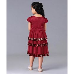 Pine Kids Cap Sleeves Frock With Cotton Lining Sequin Detailing - Red