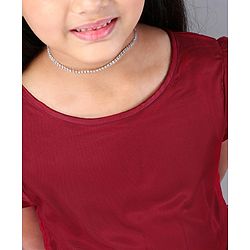 Pine Kids Cap Sleeves Frock With Cotton Lining Sequin Detailing - Red