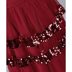 Pine Kids Cap Sleeves Frock With Cotton Lining Sequin Detailing - Red