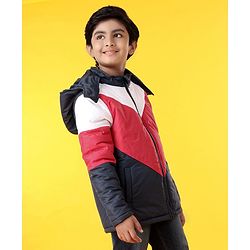 Pine Kids Full Sleeves Color Block Hooded Jacket - Red