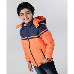 Pine Kids Full Sleeves Padded Medium Winter Hoodie Jacket Color Block - Orange