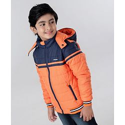 Pine Kids Full Sleeves Padded Medium Winter Hoodie Jacket Color Block - Orange