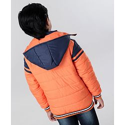 Pine Kids Full Sleeves Padded Medium Winter Hoodie Jacket Color Block - Orange