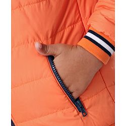 Pine Kids Full Sleeves Padded Medium Winter Hoodie Jacket Color Block - Orange