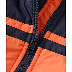 Pine Kids Full Sleeves Padded Medium Winter Hoodie Jacket Color Block - Orange