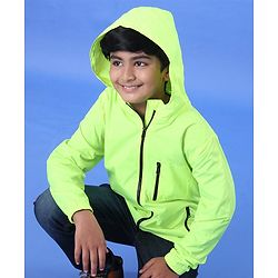 Pine Kids Full Sleeve Jacket with Hoodie Water Repellent Light Winter Solid - Neon Green