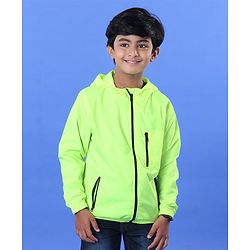 Pine Kids Full Sleeve Jacket with Hoodie Water Repellent Light Winter Solid - Neon Green