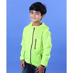 Pine Kids Full Sleeve Jacket with Hoodie Water Repellent Light Winter Solid - Neon Green