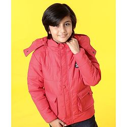 Pine Kids Full Sleeves Jackets with Detachable Hoodie - Red