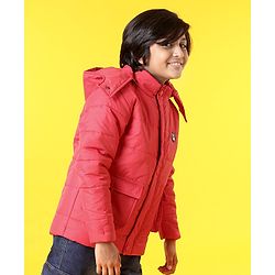 Pine Kids Full Sleeves Jackets with Detachable Hoodie - Red