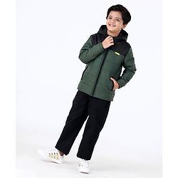 Pine Kids Full Sleeves Hooded Jacket - Olive Green